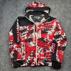 FXR Mountain Vertical Softshell Jacket Mens 2XL Red Black Hooded Ski Snowmobile